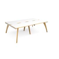 Fuze double back to back desks 2400mm x 1600mm with oak legs - white underframe, white top with oak edging