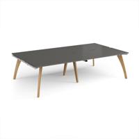 Fuze double back to back desks 2800mm x 1600mm with oak legs - white underframe, storm grey top