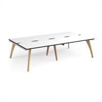 Fuze double back to back desks 2800mm x 1600mm with oak legs - white underframe, white top, black edge