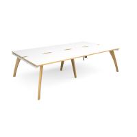 Fuze double back to back desks 2800mm x 1600mm with oak legs - white underframe, white top with oak edging