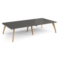 Fuze double back to back desks 3200mm x 1600mm with oak legs - white underframe, storm grey top
