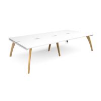 Fuze double back to back desks 3200mm x 1600mm with oak legs - white underframe, white top