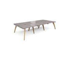 Fuze triple back to back desks 3600mm x 1600mm with oak legs - white underframe, grey oak top