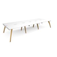 Fuze triple back to back desks 4200mm x 1600mm with oak legs - white underframe, white top