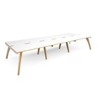 Fuze triple back to back desks 4200mm x 1600mm with oak legs - white underframe, white top with oak edging