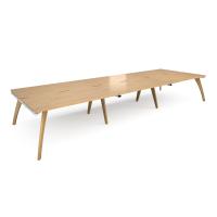 Fuze triple back to back desks 4800mm x 1600mm with oak legs - white underframe, oak top
