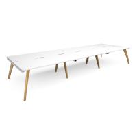 Fuze triple back to back desks 4800mm x 1600mm with oak legs - white underframe, white top