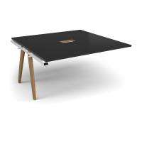 Fuze boardroom table add on unit 1600mm x 1600mm with central cutout 272mm x 132mm with oak legs - white underframe, black top