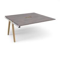 Fuze boardroom table add on unit 1600mm x 1600mm with central cutout 272mm x 132mm with oak legs - white underframe, grey oak top
