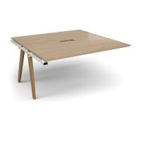 Fuze boardroom table add on unit 1600mm x 1600mm with central cutout 272mm x 132mm with oak legs - white underframe, kendal oak top