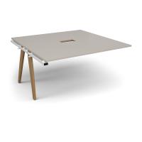 Fuze boardroom table add on unit 1600mm x 1600mm with central cutout 272mm x 132mm with oak legs - white underframe, light grey top