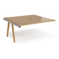 Fuze boardroom table add on unit 1600mm x 1600mm with central cutout 272mm x 132mm with oak legs - white underframe, oak top