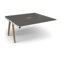Fuze boardroom table add on unit 1600mm x 1600mm with central cutout 272mm x 132mm with oak legs - white underframe, onyx grey top