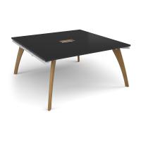 Fuze square boardroom table 1600mm x 1600mm with central cutout 272mm x 132mm with oak legs - white underframe, black top