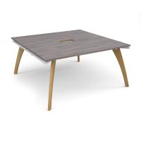 Fuze square boardroom table 1600mm x 1600mm with central cutout 272mm x 132mm with oak legs - white underframe, grey oak top