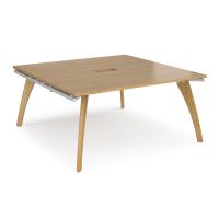 Fuze square boardroom table 1600mm x 1600mm with central cutout 272mm x 132mm with oak legs - white underframe, oak top