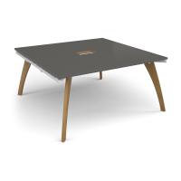 Fuze square boardroom table 1600mm x 1600mm with central cutout 272mm x 132mm with oak legs - white underframe, onyx grey top