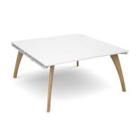 Fuze boardroom table starter unit 1600mm x 1600mm with oak legs - white underframe, white top
