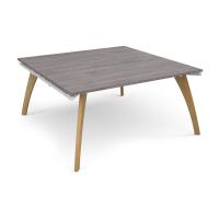 Fuze square boardroom table 1600mm x 1600mm with oak legs - white underframe, grey oak top