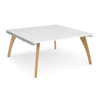 Fuze square boardroom table 1600mm x 1600mm with oak legs - white underframe, white top