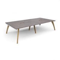 Fuze rectangular boardroom table 3200mm x 1600mm with 2 cutouts 272mm x 132mm with oak legs - white underframe, grey oak top