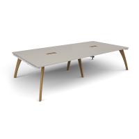 Fuze rectangular boardroom table 3200mm x 1600mm with 2 cutouts 272mm x 132mm with oak legs - white underframe, light grey top