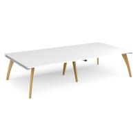 Fuze rectangular boardroom table 3200mm x 1600mm with oak legs - white underframe, white top