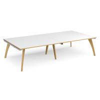 Fuze rectangular boardroom table 3200mm x 1600mm with oak legs - white underframe, white top with oak edging
