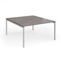 Connex Goal-Post 1400 x 1600 x 725mm Back to Back Desk (2 x 1400mm) - Silver Frame / Grey Oak Top