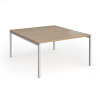 Connex Goal-Post 1400 x 1600 x 725mm Back to Back Desk (2 x 1400mm) - Silver Frame / Kendal Oak Top