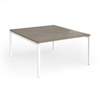 Connex Goal-Post 1400 x 1600 x 725mm Back to Back Desk (2 x 1400mm) - White Frame / Nebraska Oak Top
