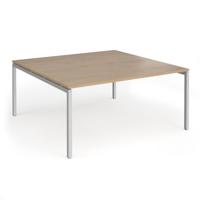 Connex Goal-Post 1600 x 1600 x 725mm Back to Back Desk (2 x 1600mm) - Silver Frame / Kendal Oak Top