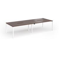Connex Goal-Post 3200 x 1200 x 725mm Back to Back Desk (4 x 1600mm) - White Frame / Walnut Top