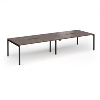 Connex Goal-Post 3600 x 1200 x 725mm Back to Back Desk (4 x 1800mm) - Black Frame / Walnut Top
