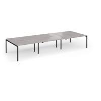 Connex Goal-Post 4200 x 1600 x 725mm Back to Back Desk (6 x 1400mm) - Black Frame / Grey Oak Top