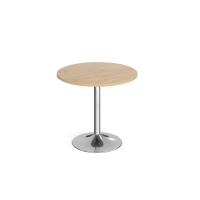 Genoa circular dining table with chrome trumpet base 800mm - Kendal oak