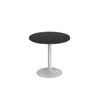 Genoa circular dining table with silver trumpet base 800mm - Black