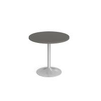 Genoa circular dining table with silver trumpet base 800mm - Onyx Grey