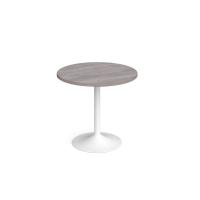Genoa circular dining table with white trumpet base 800mm - grey oak