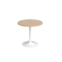 Genoa circular dining table with white trumpet base 800mm - Kendal oak