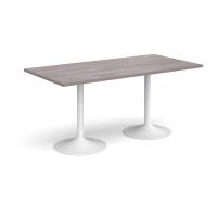 Genoa rectangular dining table with white trumpet base 1600mm x 800mm - grey oak