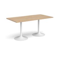 Genoa rectangular dining table with white trumpet base 1600mm x 800mm - Kendal oak