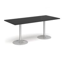 Genoa rectangular dining table with silver trumpet base 1800mm x 800mm - Black