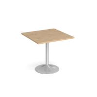 Genoa square dining table with silver trumpet base 800mm - Kendal oak