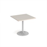 Genoa square dining table with silver trumpet base 800mm - Light Grey