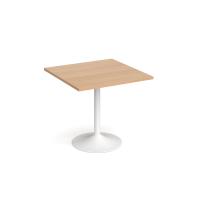 Genoa square dining table with white trumpet base 800mm - beech