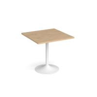 Genoa square dining table with white trumpet base 800mm - Kendal oak