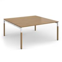 Connex Plus Goal-Post Wooden 1600 x 1600 x 725mm Back to Back Desk - White Frame / Oak Top