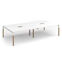 Connex Plus Goal-Post Wooden 3200 x 1600 x 725mm Back to Back Desk with Cutout - White Frame / White Top