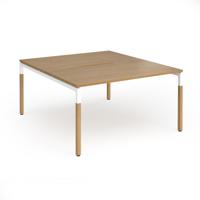 Connex Goal-Post Wooden 1400 x 1600 x 725mm Back to Back Desk (2 x 1400mm) - White Frame / Oak Top